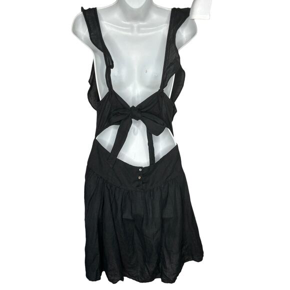 Free People Erin Ruffle Backless With Bow Tie Detail Mini Dress XS Black Cotton - Picture 7 of 10